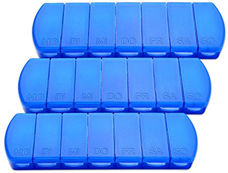 Schramm Boîte à comprimés 3 pièces Bleu 11x4x1,5cm Boîte à comprimés 7 Jours Boîte à comprimés 3 pièces Boîte à comprimés Pill Box