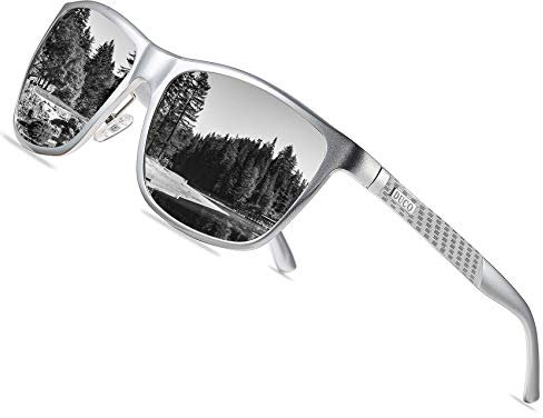 DUCO Polarisierte Herren Sonnenbrille Retro Rechteckiger Rahmen für Unisex Vintage Brille mit UV400 Schutz Sportbrille Metallrahmen 8200 (Silber)