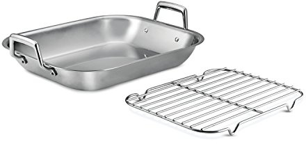 Tramontina 16.75-Inch Stainless Steel Roasting Pan with Rack, Flared Edge Turkey Roaster for Oven, Dishwasher Safe, Made in Brazil