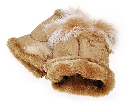 ZLYC Femmes d'Hiver Demi-Doigts Gants Chauds Fourrure Artificielle Gants Sans Doigts(Kaki),Taille Unique