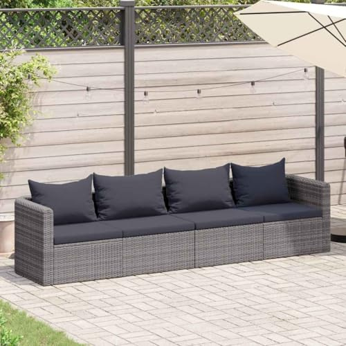 vidaXL Garten Sofagarnitur mit Rückenkissen Sitzkissen 4-TLG. Gartensofa Gartenmöbel Gartengarnitur Sitzgruppe Sitzgarnitur Gartenset Grau Poly Rattan