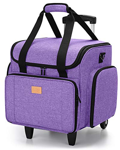 Luxja Symaskinsväska, symaskin rullväska med avtagbar vagn, förvaringspåse för symaskin, lila