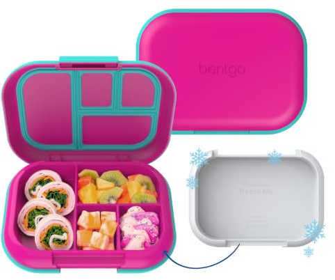 Bentgo Chill Kids Leak-Proof Lunch Box - 4-Compartment Bento Box with Built-In Ice Pack, 3.3 Cup Capacity, PFAS & BPA-Free, Microwave & Dishwasher Safe, Ideal Size for Ages 3 to 7 (Fuchsia/Teal)