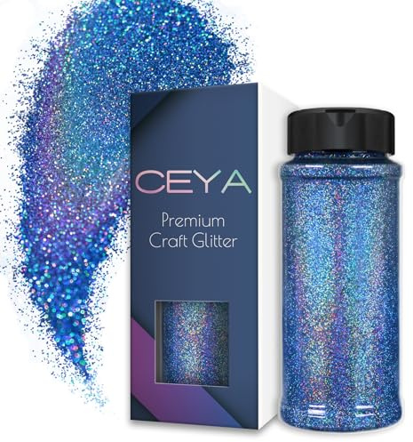 Ceya 100 g holografiskt ultrafint glitterpulver laser blå glitter 1/128 tum 0,008 tum för slime epoxiharts hantverk tumlare smycken nagelkonst festival smink målning bröllopskort