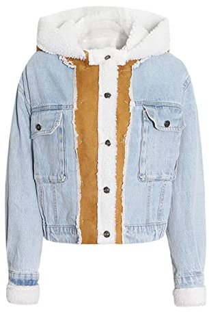 ZXCL Jean Chaqueta Mujeres Abrigo de Lana de Invierno Damas otoño Azul béisbol Ropa Recortada Verde Corbata Tinte Denim 2022 Remiendo de Gran tamaño-Jean Jacket,M