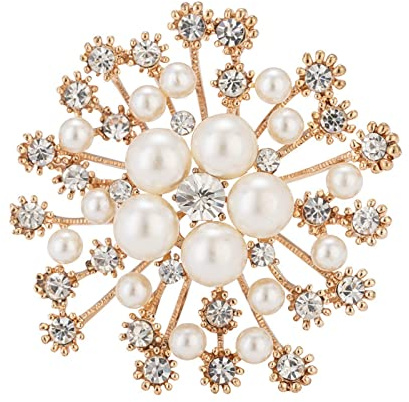 GUYAQ Broche en Cristal Élégante Pour Femmes - Perle Strass Brillant Flocon de Neige Rose, Décoration Mariage Mariée Pour Vêtements