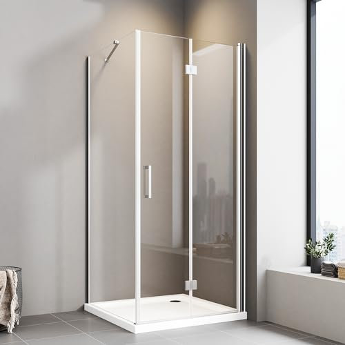 Duschkabine Drehfalttür 90 x 75 x 195 cm Falttür mit Seitenwand 6mm NANO Beschichtung ESG Glas 180º Falttürkabine Duschabtrennung Dusche Duschwand