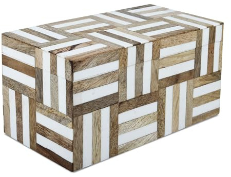 Handicrafts Home Large Decorative Storage Box with Lid Wooden Memory Box Keepsake Storage Box Photo Storage Organizer, Resin Inlay Marquet Chase Collection - 10x5x5 Inch