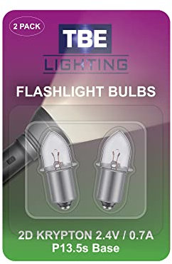 TBE LIGHTING Replacement Torch Bulbs 2D 2.4 Volt, 0.7A Bayonet Base P13.5 Krypton Bulb, Pack of 2 Energy efficient Flashlight Krypton Bulbs to fit a Standard 2D Torches