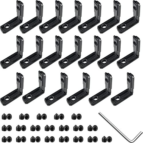 VICHSAMWY 20 Stück T-Nut Innenwinkel Aluminium Profil, 90°L-Form Klammern Inneneckverbinder Winkel Innenverbindung mit 1Schraubenschlüssel für Schlitz 6mm 20S Aluminiumschiene Zubehör
