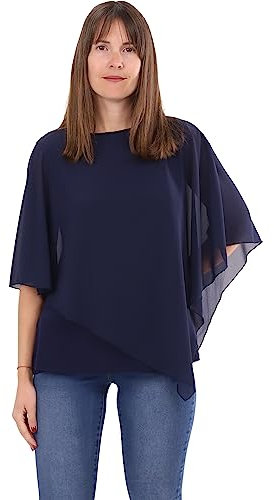 Malito - Damen Chiffonbluse - kaschierendes Fledermaus Shirt - asymmetrische Tunika mit lockerer Passform - blickdichte Bluse im Poncho Style 10732 (34-44 | dunkelblau)