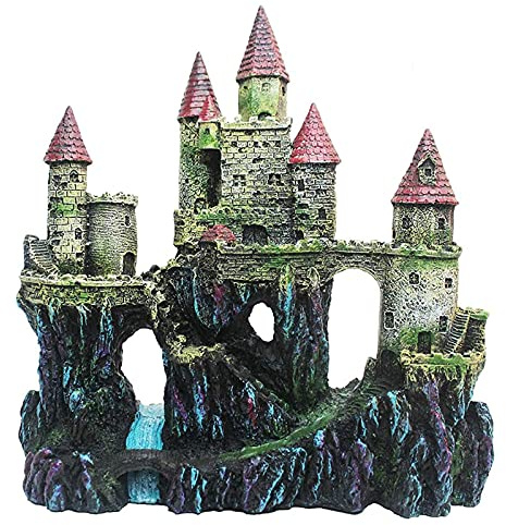 WUURAA Décoration de château en résine pour aquarium, cachettes de château, grotte, maison, poissons, accessoires pour aquarium, château Betta Shri, décorations d'aquarium, petite et