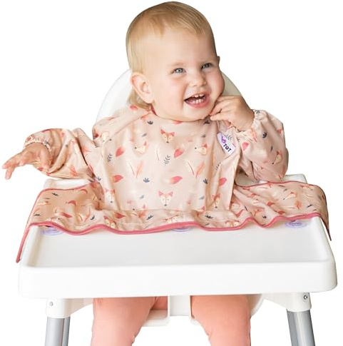 Tidy Tot Cover & Catch Weaning Bib with Sleeves. Mess-free Baby Weaning.