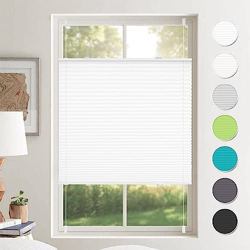 Plissee ohne Bohren Plissees Klemmfix Weiß 90x120cm(BxH) Jalousie Plisseerollo Blickdicht Fensterrollo innen ohne Bohren Sichtschutz & Sonnenschutz Rollos für Fenster ohne Bohren