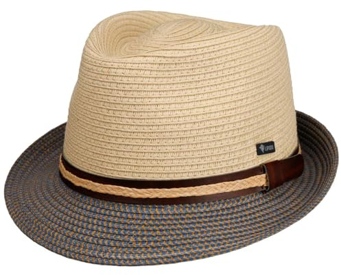 SOMBREROSHOP Montenovo Sombrero Trilby Paja Pata de Gallo Multicolor Banda de Piel Hombre Primavera Verano
