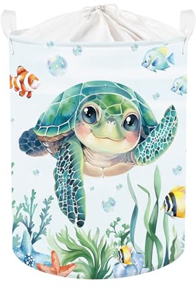 Clastyle Ceste Biancheria Bambini Mare Tartaruga Verde per Ragazzo Ragazza Cestino Portaoggetti Giocattoli Pieghevole Vestiti Giocattolo con Manici per Bagno Cameretta, Tartaruga marina, 36x45 cm