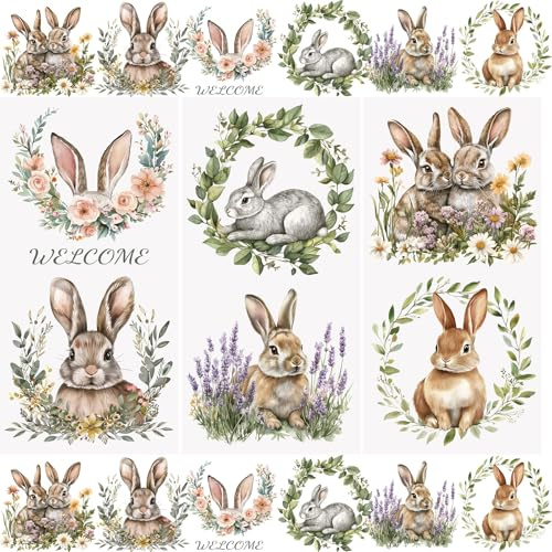 WANDIC 3 Pcs Easter Day Stickers Rub on Transfer Stickers Rabbit Pattern Decals Animals Rub on Stickers for DIY Scrapbooking Photo Albums Furnitures