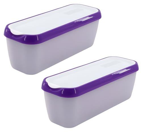 SUNJULY 1.5 L Eisbehälter für Speiseeis, 2er-Set Wiederverwendbare Aufbewahrungsbehälter für Eis mit Silikon-Deckel, Tapelbare Gefrierschrank BPA-frei für Selbstgemachtes Eis,Küchenhelfer-Zubehör-Lila