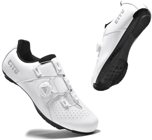PENXZT Uomo Scarpe MTB Donna, Scarpe Mountain Bike Equitazione Compatibili con Pedali SPD 2 Bulloni con Tacchette Unisex per Bici da Strada,Bianca,38 EU