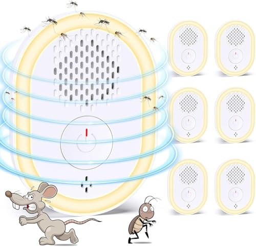 Ultrasonic Pest Repeller,6 Pack Mosquito Repellent Plug in for Insects, Indoor Electronic Fly Repellent Mouse Bug Repellent Pest Control for Spider, Mice, Ant, Spider, Rodent, Roach