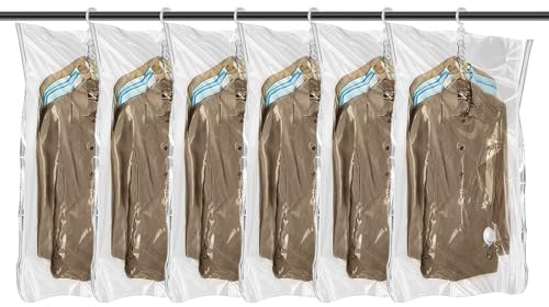 Flintronic Sac Sous Vide Vetement Aspirateur, Lot de 6 Sacs de Rangement Suspendu pour Vêtements Sous Vide, Rangements Vêtements pour Placards et Penderie, Réutilisable, 110 * 70cm*6pcs