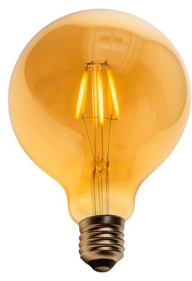 Jandei - Bombilla LED Globo, Rosca E27 Edison con filamento de 5W, Vintage, Acabado Cristal ámbar, 2700K, Decorativa, Elegante, No Regulable, Dimensiones: 12,5 cm x18 cm