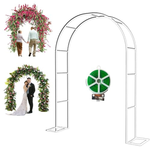 Garden Arch Trellis for Climbing Plants, Metal Plant Support with Base, Weatherproof Rose Arch, 80-350cm Width x 200/220/230cm Height, Wedding Pavilion, White W180 x H220cm