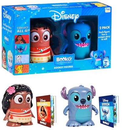 P.M.I. Booksy Disney Edition | Stitch & Moana 2-Pack Collectible Figures with Built-in Tiny Storybooks | Educational Toy Set for Kids | Officially Licensed by Disney