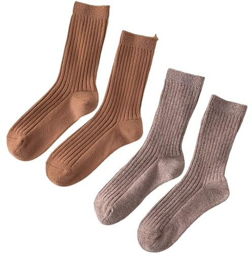 Machify 2 Pairs Wool Blend Ribbed Socks, Women's Mid-Tube, 7.5, Cozy & Soft