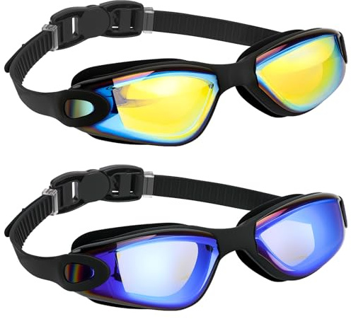 Vyuwast 2 Pack Swimming Goggles | Electroplated Anti Fog Leak Proof Swim Goggles for Men Adults