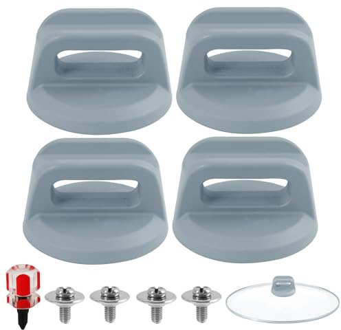 FunWorth Set om 4 silikongrytlockshandtag, värmebeständiga universella ersättningsknappar BPA-fria med skruvmejsel för glas-/köksredskap, rostfria skruvar och tätningar, diskmaskinssäkra (ny grå)