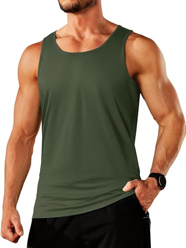 TACVASEN Mens Cotton Vests Quick Dry Solid Color Summer Tops Lightweight Breathable Sleeveless Casual Vests for Men Green XL