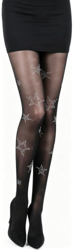 XHCTNB 1 Piece Women Star Tights, Black Sheer Funky Tights, Sexy Retro Style Patterned Stockings, Sparkly Tight for Music Festival, Party, Concert