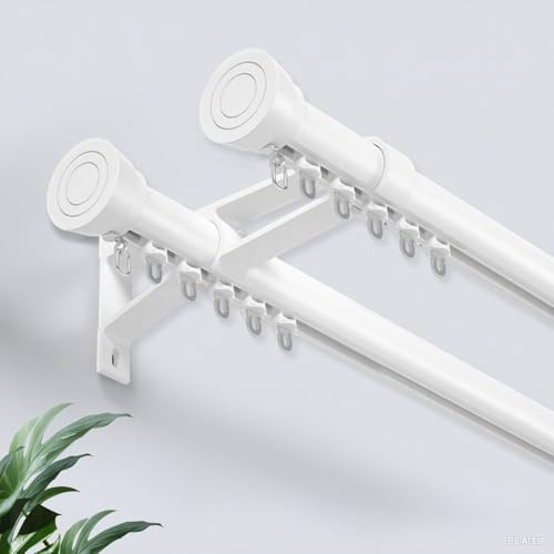 Dubbel romersk ain-spår – glidstång – väggmonterad aluminium bottenstång – mörkläggande brusreducerande skena – t för rumsavdelare – vit 230 cm/7,5 fot (2 x 115 cm)