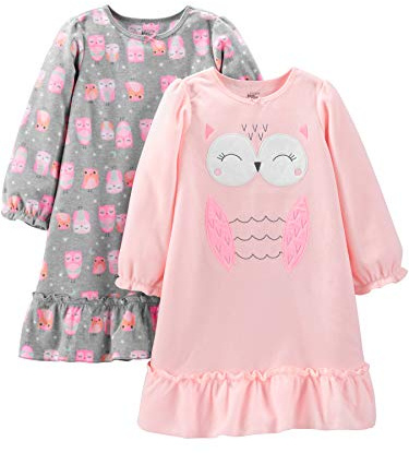 Simple Joys by Carter's Girls' Fleece Nightgowns, Pack of 2, Grey/Pink Owl, 2-3