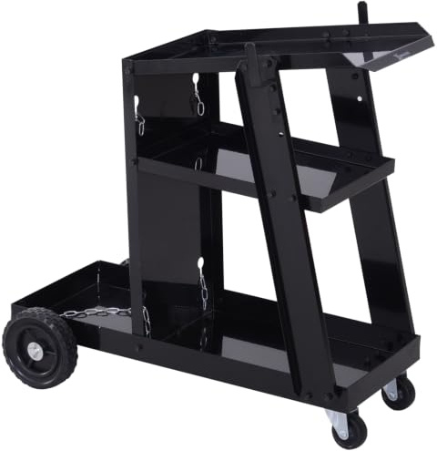 DURHAND Carrello Portautensili Attrezzi Multiuso a 3 Ripiani da Officina, Carrello per Saldatrice Chiavi Cacciaviti Strumenti, Nero