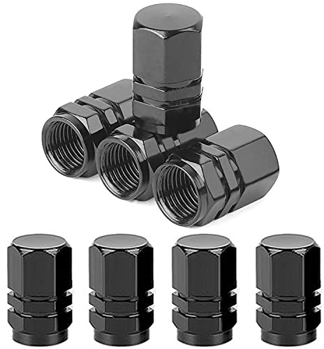 QISF 8 PCS Tire Valve Stem Caps | Aluminum Tire Valve Cap with Rubber Ring | Tyre Dust Caps | Universal Tire Stem Dust Covers Replacement for Cars Bicycle Trucks Motorcycles | Black