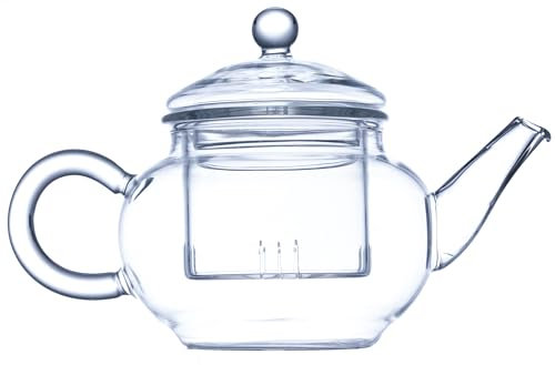 YoiYee Tetera de vidrio, resistente al calor, de vidrio de borosilicato transparente, mini tetera con infusor de vidrio y colador para preparar té de hojas sueltas, 250 ml, apta para microondas y