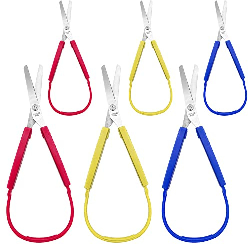 6 st slingsax, 5,5/8 tum, vårsax mini träningsslinga sax för speciella behov tillbehör barn tonåring vuxen äldre, anpassningsbar design, stöd för höger och vänster, lättöppnade klämhandtag