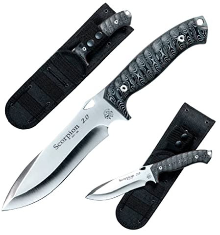 J&V SCORPION - Cuchillo Supervivencia para Acampada Bushcraft Campo Caza Pesca, Hoja de 15,5 cm Acero Inoxidable MOVA-58, Funda Cordura, Hecho en España