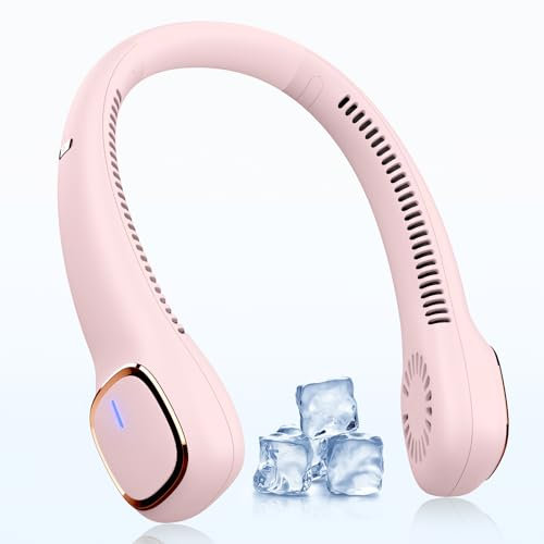 Urmaxs 6000 mAh Ventilatore da Collo Portatile,Silenziosi Portable Neck Fan,USB Ricaricabile Cuffie Ventilatore,3 Velocità Ventolino Portatile Senza Lama per Ufficio,Viaggi,Aria Aperta e Sport-Rosa