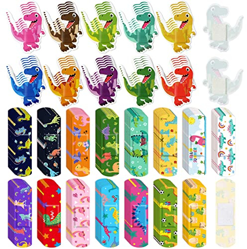 Weewooday 200 Pcs Bulk Kids Bandages Dinosaur Shaped Bandages Fun Children's Adhesive PE Waterproof Flexible Strip Colorful Assorted Styles for Kids Children Toddler
