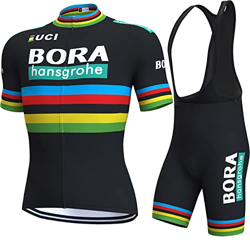 louizumify Maillot Ciclista Profesional de Manga Corta para Hombre, Material de Alto Rendimiento, Transpirable y con protección Solar, Secado rápido, 3 Bolsillos Traseros