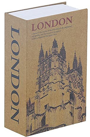 Tissting Buchtresor mit Zahlenschloss, 18 x 12 x 5,5 cm Echten Seiten Buch Tresor Versteckter Abschließbar Code Schloss Buchsafe für Geld Bargeld Schmuck (London #3)