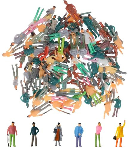 VICDUEKG Lot de 100 Mini Figurines de Train Miniatures, Peintes, Assises et Debout, Différentes Poses, H0, 1:75