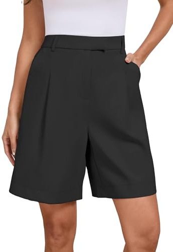 Famulily Women's High Waisted Casual Bermuda Shorts, Black, XL