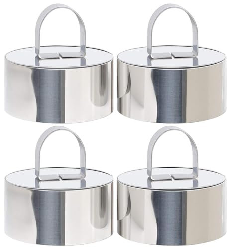 4 Pièces Cercle a Patisserie, Emporte Piece Rond en Acier Inoxydable, 8cm Cercle Patisserie avec Couvercle, Emporte Piece Patisserie pour Desserts Biscuits Pâtisseries Gâteaux Mousses(Argent)