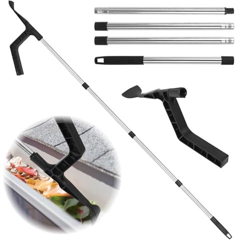 Herramienta de limpieza de canalones, herramienta telescópica de limpieza de canalones, herramienta de limpieza de canalones de lluvia, herramienta de limpieza de canalones de lluvia desde el suelo,