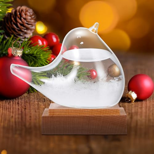 OUZHOU Storm Glass Weather Station, Storm Glass Weather Forecaster Bird Liquid Barometer With Wooden Base Weather Predictor, Weather Storm Glass Home Decor, Holiday Gifts For Men And Women(50mm)