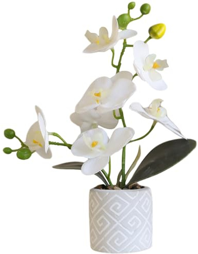 Veesper orkidéer konstgjorda blommor, 28 cm plast falsk orkidé i kruka, verklighetstrogen vit orkidé konstgjorda blommor, falsk orkidéväxt för hemmakontor bröllopsdekor